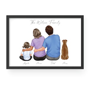 Custom Family Portrait with Pet, Personalized Family Portrait, Digital Portrait, Family Gift, Gift for Mom and Dad, Wall Art, Home Decor
