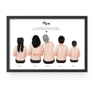 Gift for Mom, Mother&#39;s Day Gift, Birthday Gift for Mom, Custom Family Portrait, Personalized Portrait, Family Gift, Family Drawing, Wall Art