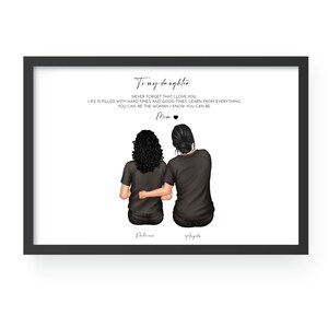 Retrato personalizado de madre e hija, regalo para hija, regalo de cumpleaños, mejor regalo de hija, dibujo de retrato familiar, impresión familiar, decoración del hogar