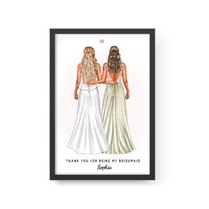 Gepersonaliseerde bruidsmeisje kaart, bruidsmeisje, dank u kaart, aangepast geschenk, afdrukbare huwelijksgeschenk, bruidsmeisje portret, huwelijksgeschenk