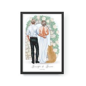 Personalized Wedding Gift for Couple, Bride and Groom with Pet, Couple Portrait, Custom Wedding Drawing, Wedding Gift, Anniversary Gift
