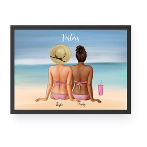 Sisters on the Beach Portrait, Summer Girls Portrait, Personalized Gift for Sister, Soul Sisters, Family Print, Best Sister, Gift for Her