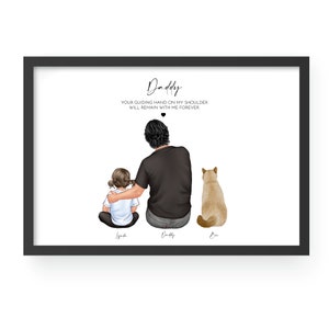 Gift for Dad, Father's Day Gift, Birthday Gift for Dad, Custom Family Portrait with Pet, Personalized Portrait, Family Gift, Wall Art