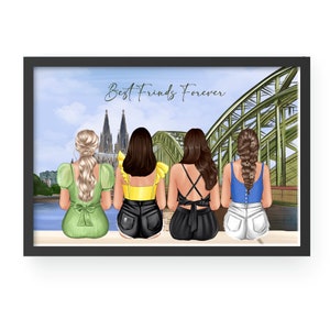 Impression personnalisée des meilleurs amis, cadeau besties personnalisé, cadeau BFF, illustration d’anniversaire du meilleur ami, cadeau d’amitié, cadeau de quatre besties