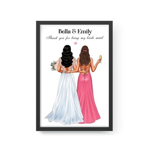 Personalisierte Braut Squad Portrait, Dankeschön Geschenk, Brautjungfer Geschenk, Bester Freund Portrait, Hochzeitsgeschenk, Geschenk für sie, Geschenk für Braut