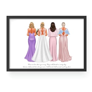 Stampa personalizzata per sposa e famiglia, mamma sorella e nonna della sposa, ritratto personalizzato, ritratto madre-figlia personalizzato, regalo commemorativo di matrimonio