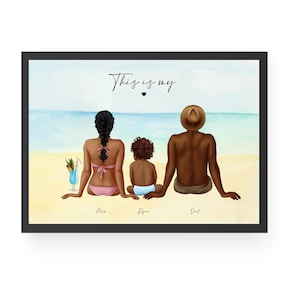 Custom Family on the Beach Portrait, Personalized Family Print, Beach Family Poster, Custom Family Portrait, Mom and Dad with Kids Print