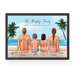 Custom Family on the Beach Portrait, Family Beach Day, Personalized Gift for Family, Family Portrait with Kids, Family Print, Gift Ideas