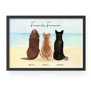 Personalized Dog Print. Custom Pet Portrait, Pets on Beach, Gifts for Dog, Fur Family Print, Wall Art, Gift Ideas, Christmas Gift