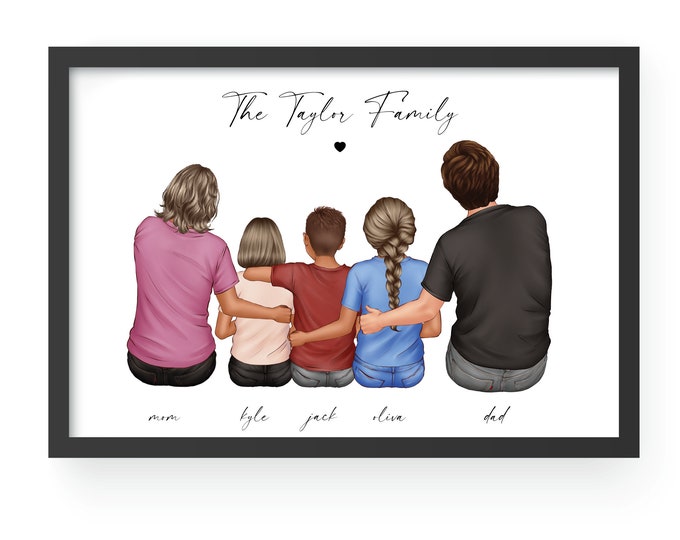 Personalized Family Portrait, Custom Family Illustration, Custom Portrait, Gift for Family with Kids, Family Prints, Wall Art, Home Decor