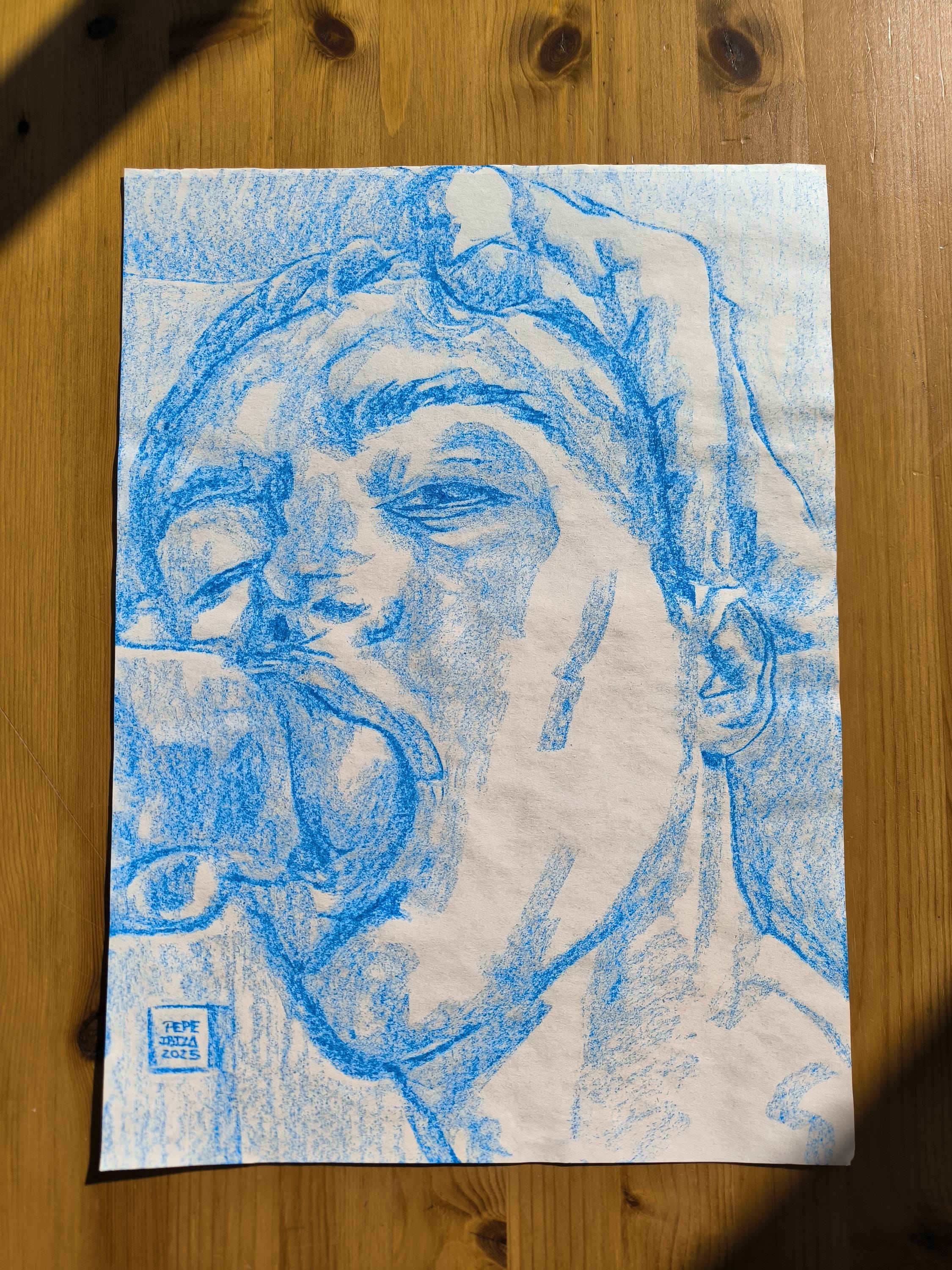 Original Draw Sucking Dick Paper A3 Size Light Blue Oil Pastel Elegant Draw Art Love Men Original Draw Sucking Dick Paper A3 Size Light Blue Oil Pastel Elegant Draw Art Love Men