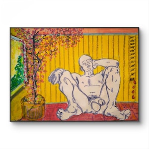 Disegno originale - La primavera è arrivata sanguinando dal tuo tipo di amore Disegno dipinto a olio formato A3 arte gay cuore queer fiore spezzato fatto a mano