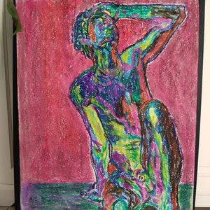 Raro ragazzo astratto sotto il sole disegno originale fatto a mano bello impressionista impressionismo elegante espressionismo colorato arte gay natale