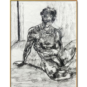 Original Draw Gonzalo charcoal on paper handmade art male model man handsome paris elegant modern drawing ralph home deco lauren valentines