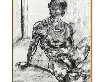 Original Draw Gonzalo charcoal on paper handmade art male model man handsome paris elegant modern drawing ralph home deco lauren valentines