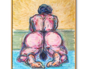 Male ass jockstap bottom chill paper A3 size multiple oil pastels color gay art elegant draw gaylove gayart young teen rainbow christmas