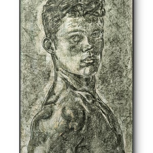 Disegno originale Vintage maschio enorme ritratto grande formato viso attraente modello fatto a mano arte murale formato disegno dettagliato dipinto deco gay san valentino