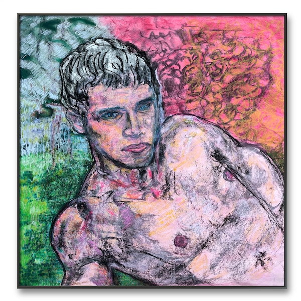 Tirage original scally lad grande peinture fusain gouache taille art adolescent fait à la main oeuvre portrait londres brit gay amour valentines home déco art