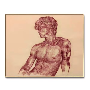 Disegno originale di 1 metro Narciso ragazzo sotto il sole estivo pace pastello fatto a mano grande ritratto pace arte realistica disegno arte yoga queer gay