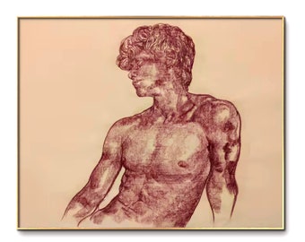 Original Draw 1 meter Narcisus Boy under summer&#39;s sunshine peace pastel handmade big portrait peace realistic art drawing art yoga queer gay