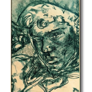 Ritratto di cowboy carta piccola dimensione A4 verde pastello a olio amore arte elegante disegno gay gayart adolescente uomo ragazzo casa vintage deco san valentino