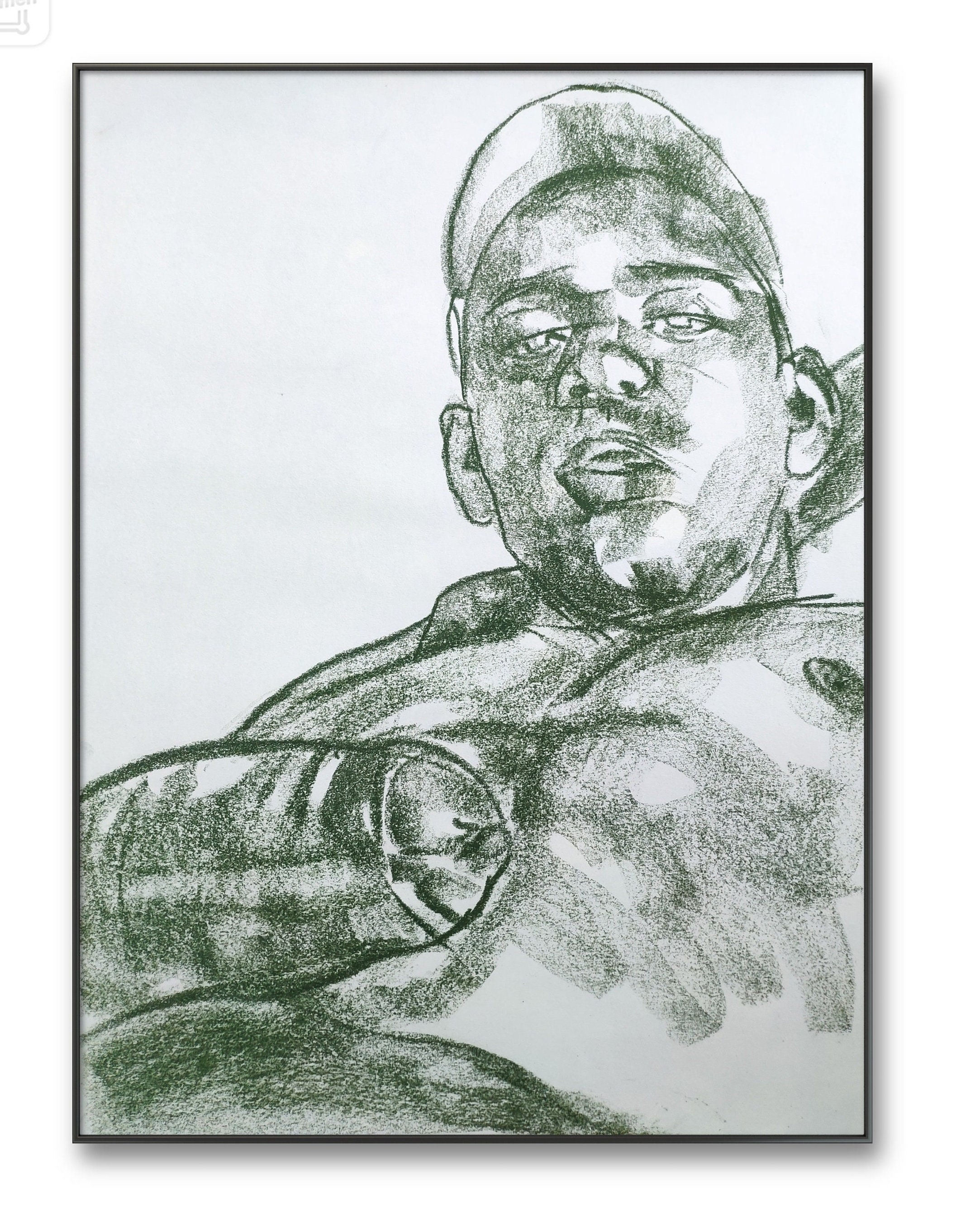 Original Draw Arab Young Male A3 Green Oil Pastel Cock Penis Dick 