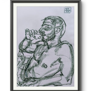 Park Barcellona birra bere uomo carta formato A4 blu pastello disegno fatto a mano arte disegnare ralph amore schizzo disegno disegnare uomo san valentino bozza