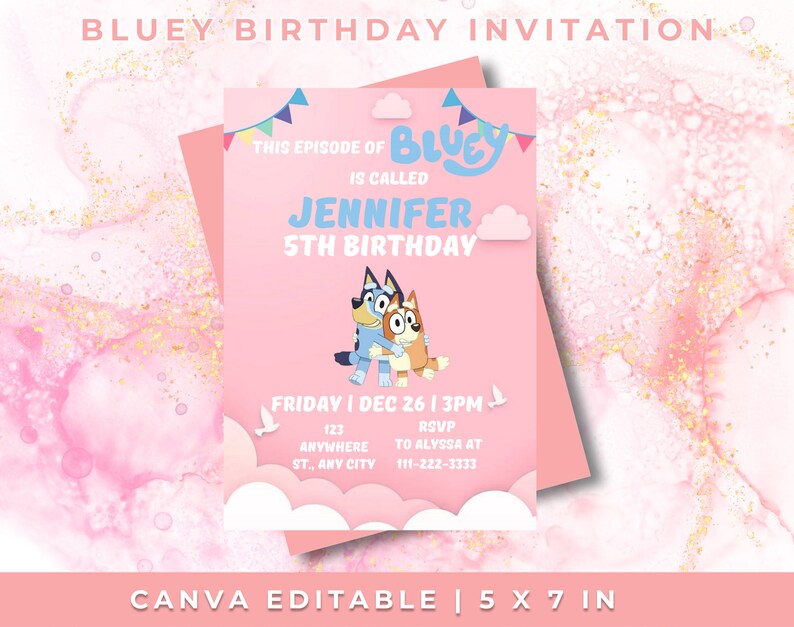 Bluey Invitation Bluey Birthday Invitation 5 X 7 IN Editable Etsy
