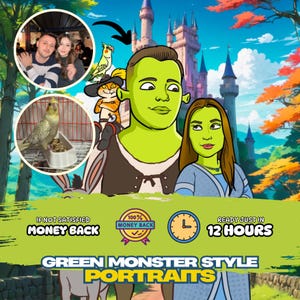 Green Monster Style Custom Portrait,Personalized Monster Cartoon Drawing from Photo,Unique Custom Gift for Monster Fans,Cartoon Portrait