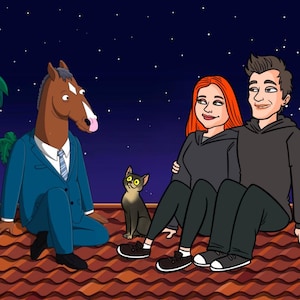 BIG SALE!Bojack Custom Portrait Cartoon, Personalized Horseman Illustration Gift, Mother's Day Halloween Gift for Her, Unique Custom Drawing