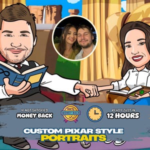 Custom Pixar Style Portrait Art, Personalized Cartoon Couple Drawing, Pixar Portrait,Faceless Portrait,Drawing from Photo,Couple Portrait