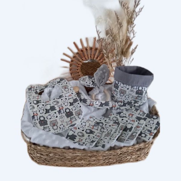 Ensemble bébé kit de naissance petits animaux rigolos gris,blanc