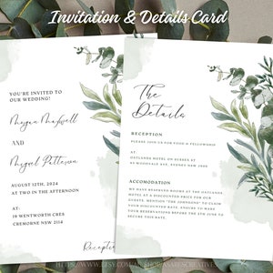 Invitation Wedding Template Minimalist Boho Greenery Digital Download Simplistic Design