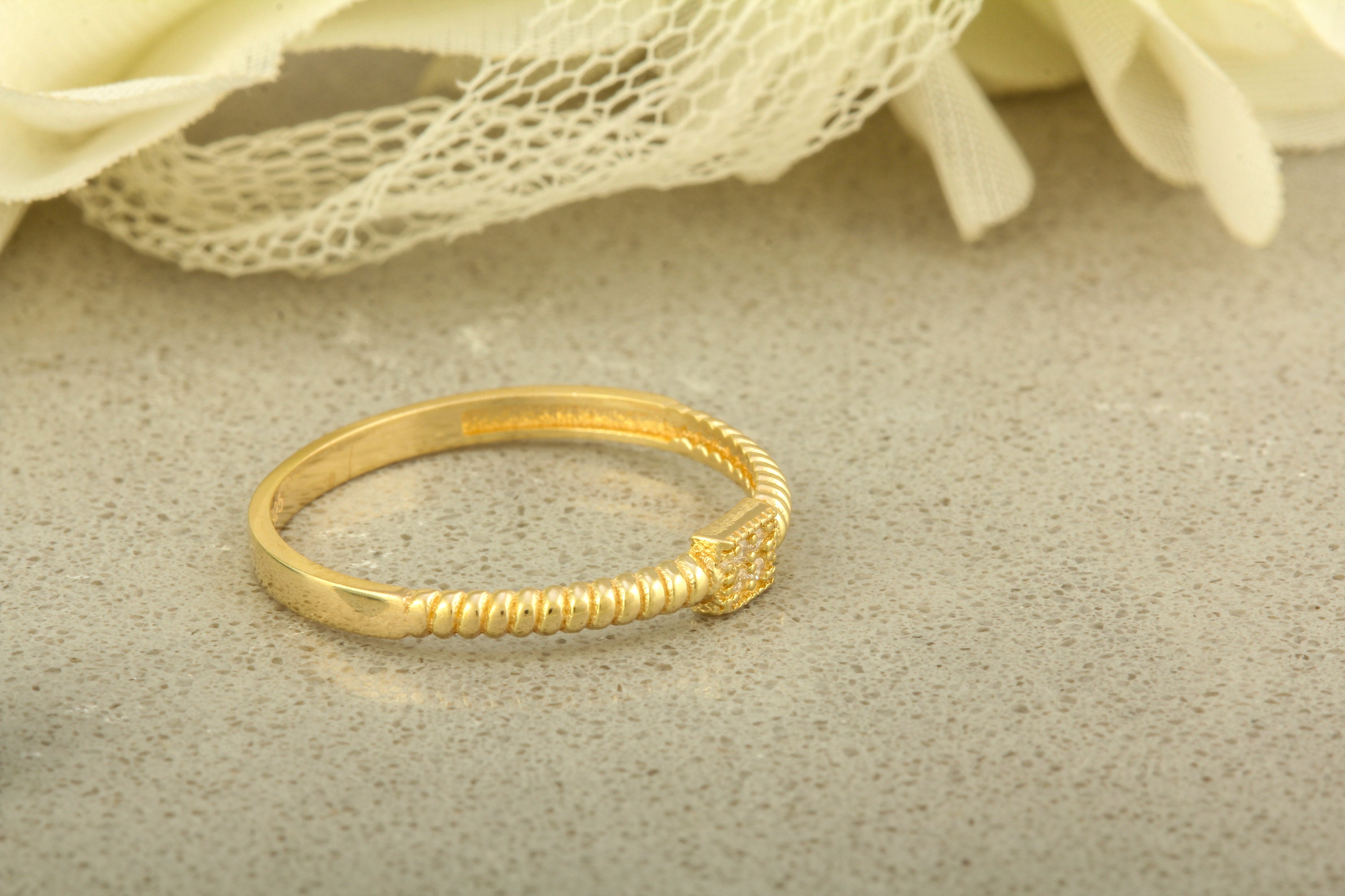 Twisted Dainty Thin Band Ring Gemstone 14k Twist Gold Ring Etsy