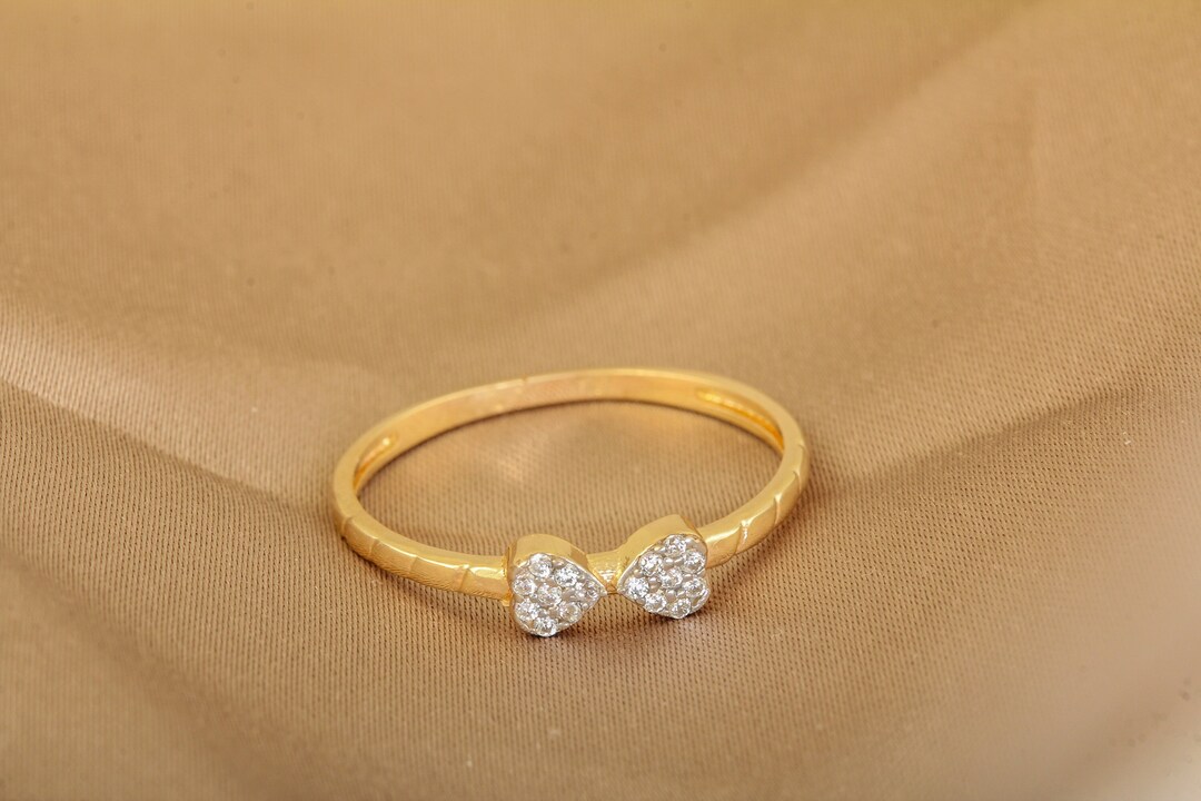 14K Gold Bow Tie Ring, Bow Tie Cz Diamond Band Ring, Mini Bow Ring, Ribbon Bow Ring, Promise