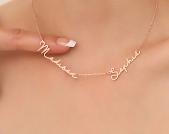 Two Name Handwriting Necklace , Gifts for Mom, Name Necklace , Personalized Jewelry , Personalized Gift , Custom Name Necklace