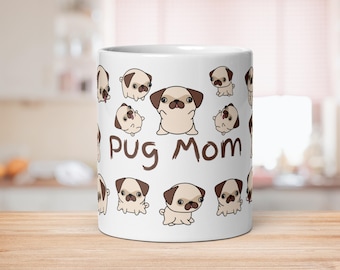 Mug maman carlin, carlins drôles de bande dessinée, cadeau unique pour amoureux des chiens, tasse à café