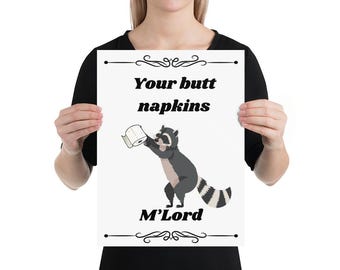 Funny Animal Print | Raccoon with Toilet Paper | Bathroom Humor Poster