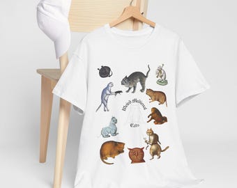 Funny Weird Medieval Cats T-Shirt, Cat Lover Shirt, Unique Kitty Tee, Fun Feline Top, Humorous Fantasy Cat Clothing