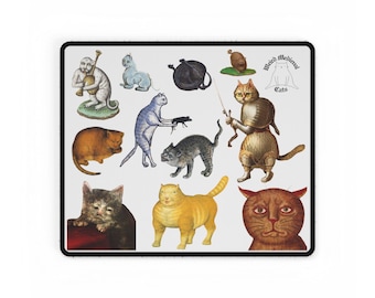 Funny Medieval Cats Desk Mat, Quirky Gaming Mouse Pad, Unique Office Decor, Computer Desk Accessories, Cat Lover Gift
