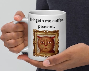 Weird Medieval Cat mug, funny ugly cats coffee cup, cat lover gift