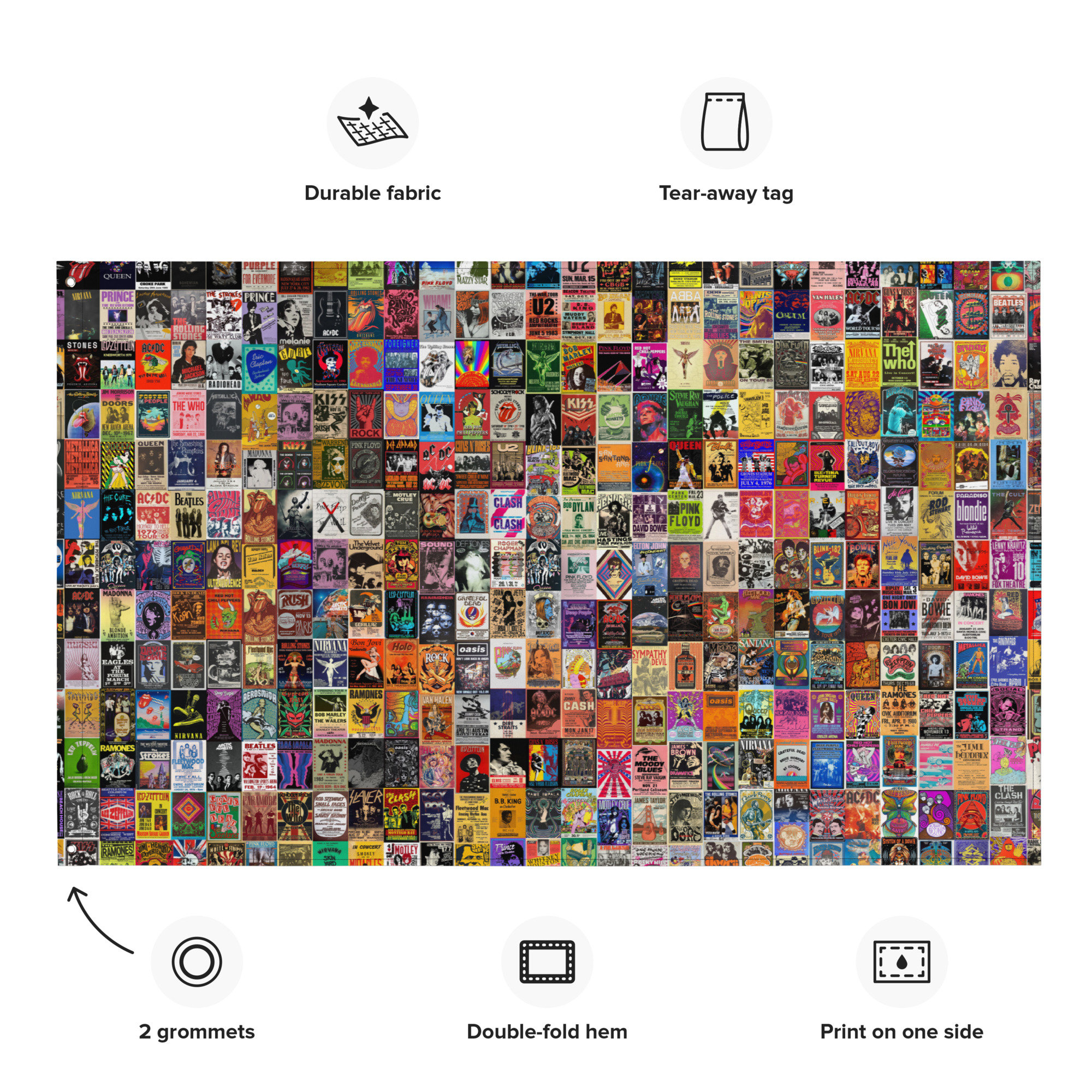 Huge Wall Flag Featuring Hundreds of Vintage Bands! Punk, Rock, Metal ...