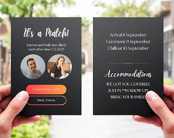 Tinder Match Design, Tinder Wedding Invitation, Tinder Style Invitation, DIY Digital Wedding Invitation Template with Tinder themed Invite