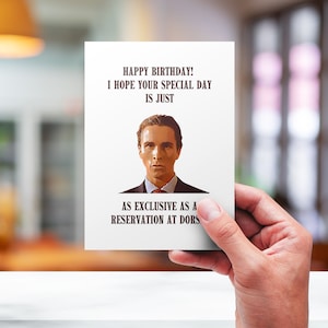 Cartão de aniversário engraçado de Patrick Bateman, cartão de aniversário psicopata americano, presente de reserva para ele ou ela, cartão para impressão