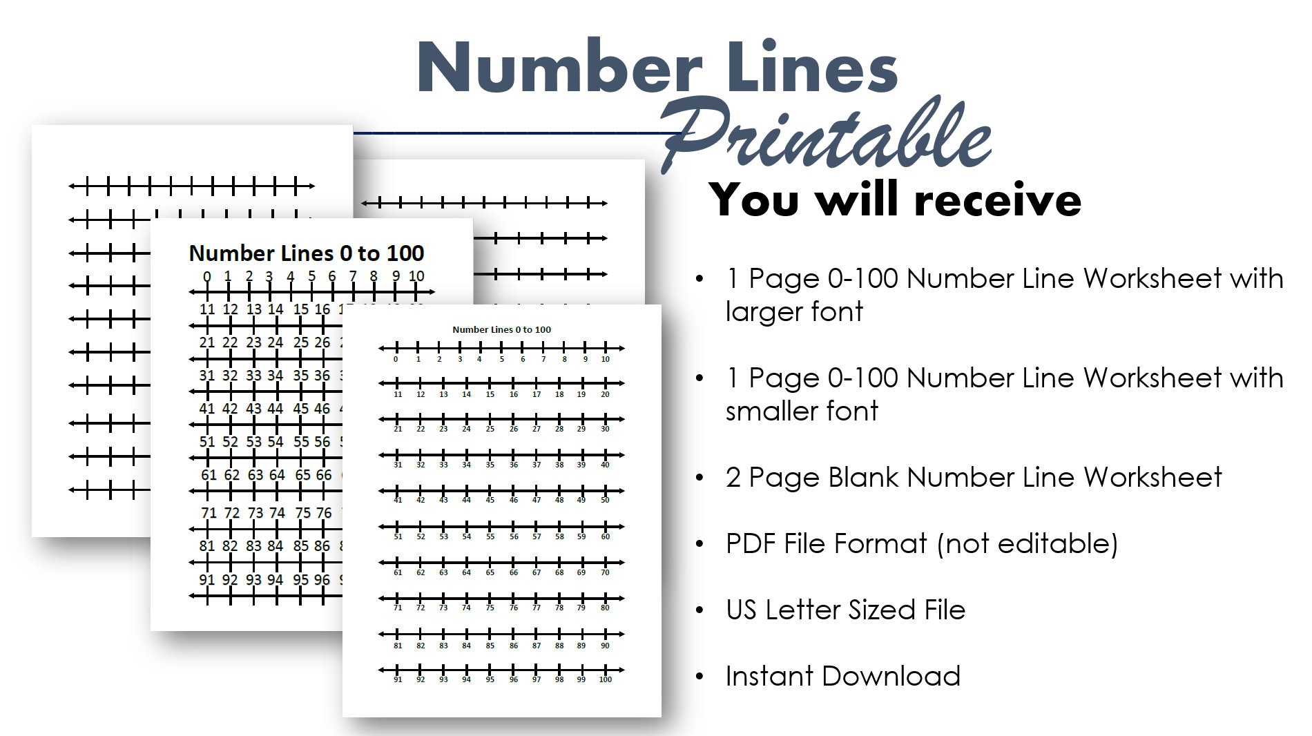 Printable Number Line Chart 0 to 100. Blank Number Line Chart. - Etsy ...