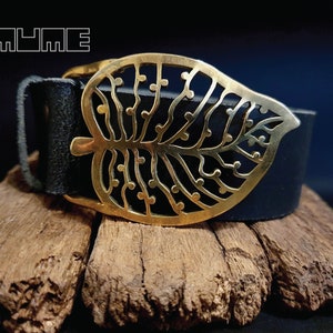 Brass buckle & Leather belt, unique hand made gift for special occasion.