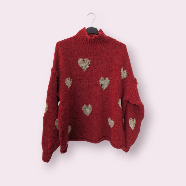 Oversized Herz Liebe Valentinstag Pullover Strickpulli Geschenk Stillmode Sweater Winterpulli Pulli