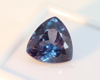 Alejandrita certificada de 12,60 ct con corte trillón: piedra preciosa con cambio de color natural
