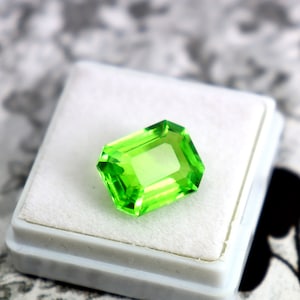Certified 8.40 Carat Green Peridot | Natural Emerald Cut Loose Gemstone | Earthmined Unheated Peridot for Ring | August Birthstone Gift