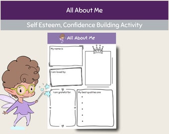 All About Me worksheet for kids, printable activity, writing prompt for kids, printable sheet for back to school, therapy worksheet, SEL
